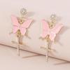 Sparkling Butterfly Drop Earrings with Tassels and Rhinestones