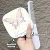 Portable Bow Cute Pink Mirror Comb Handheld Mirror Comb Extracted Integrated Hair Brush Massage Styling Tool Make Up Mirror