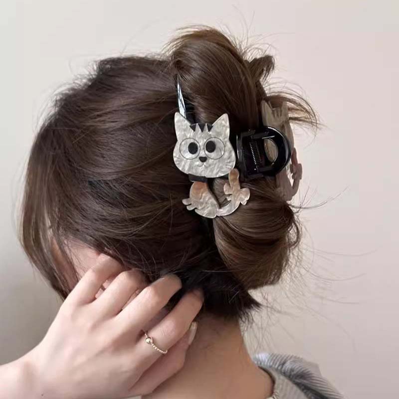 New Cute Acrylic Cats Hair Claw for Women Girls Sweet  Cartoon Large Shark Clip Hair Claw Hair Styling Accessoires