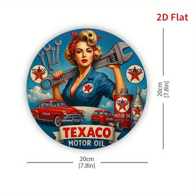 Letrero de Mecánico Pin-Up Texaco. Arte metálico retro de 7,8x7,8 pulgadas para garaje, hogar u oficina.