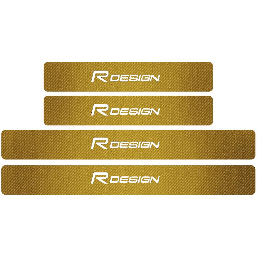 4PCS Car Styling Carbon Fiber Car Door Sill Protected Stickers Auto Emblem Decals For Volvo RDESIGN T6 AWD S40 S60 XC60 XC90 V60
