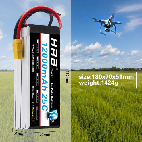 HRB 22.2V 12000mAh 25C 6S LiPo Battery Pack with XT90 Plug for DJI DJI S800, S900, S1000, Walkera QR, X800 and Other Multicopter