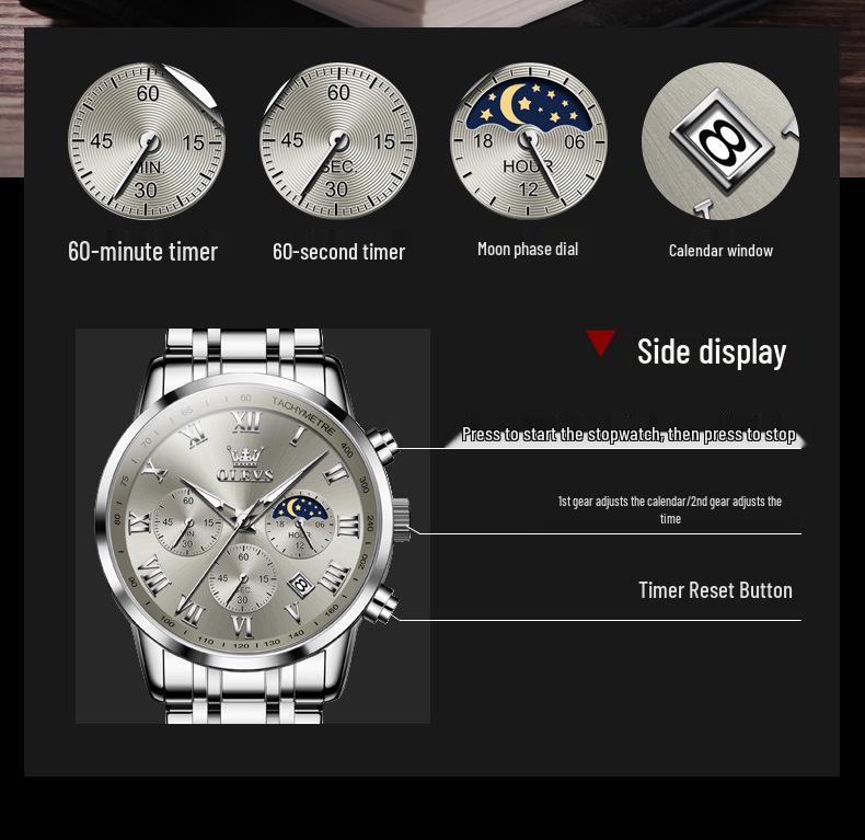 Oliss Men's Multifunctional Luminous Chronograph Watch - Celebrity Endorsed, Waterproof Quartz