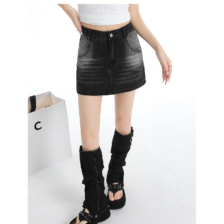 Blue Denim A- Line Mini Skirt Women'S High Waist Slimming Summer New Style Prevent Exposure Personality Wrap Around Short Skirt