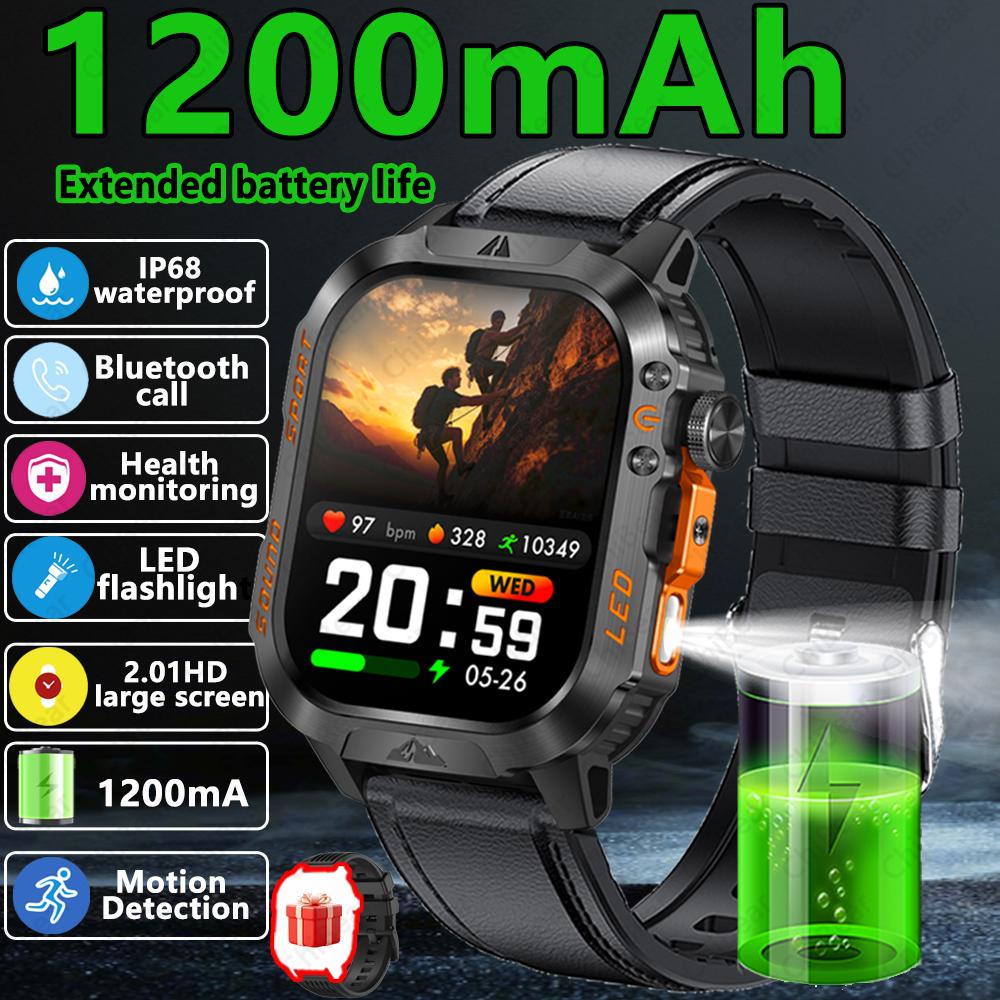 New Outdoor Sports SmartWatch Compass Sleep Monitoring LED Flashlight Heart Rate Blood Oxygen Bluetooth Call Smart Watch Men