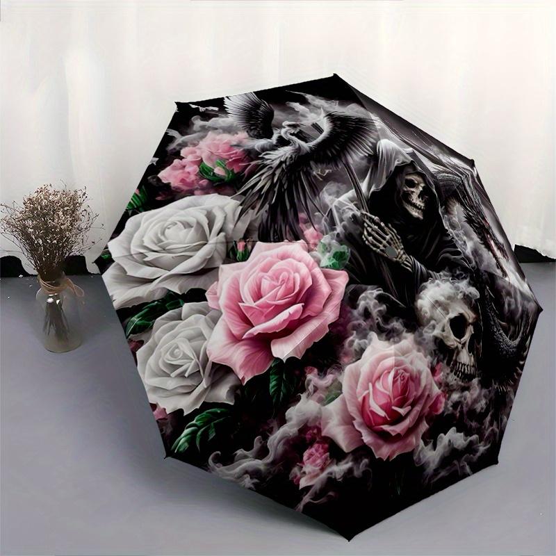 1pc Death Roses Automatic Open/CloseUmbrella,Compact Umbrella for Men & Women Day Gift.W031