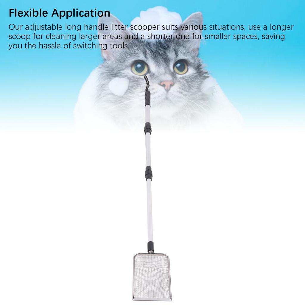 Extendable Cat Litter Scoop Long Handle Detachable Anti Stick Stainless Steel Kitty Litter Scooper Shovel