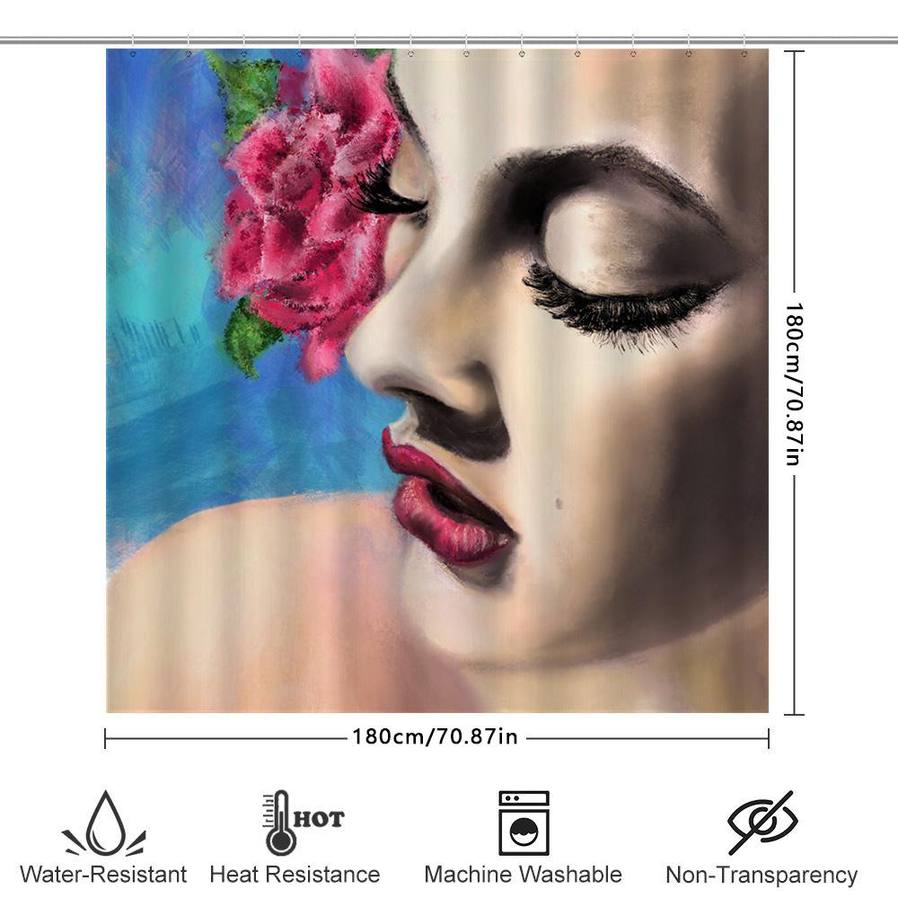 Luxury Watercolor Art Print Shower Curtain for Bathroom Decor Pink Rose Beauty Girl Design (Size: 72x84inches)