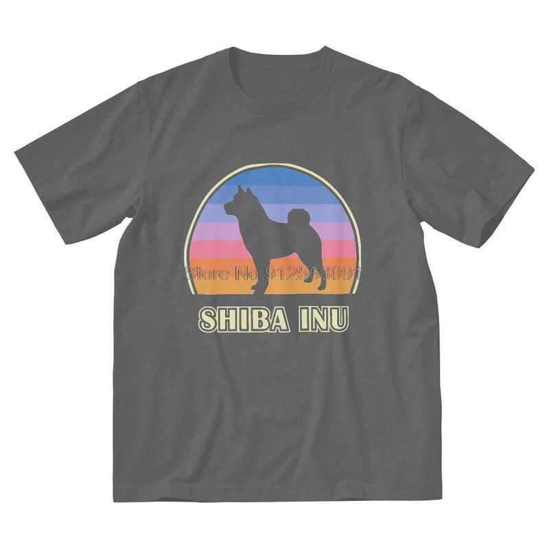 Shiba Inu Vintage Sonnenuntergang Hunde T-Shirt Herren Neuheit T-Shirt Kurzarm T-Shirt Baumwoll-Tees Top Geschenk Übergröße T-Shirt