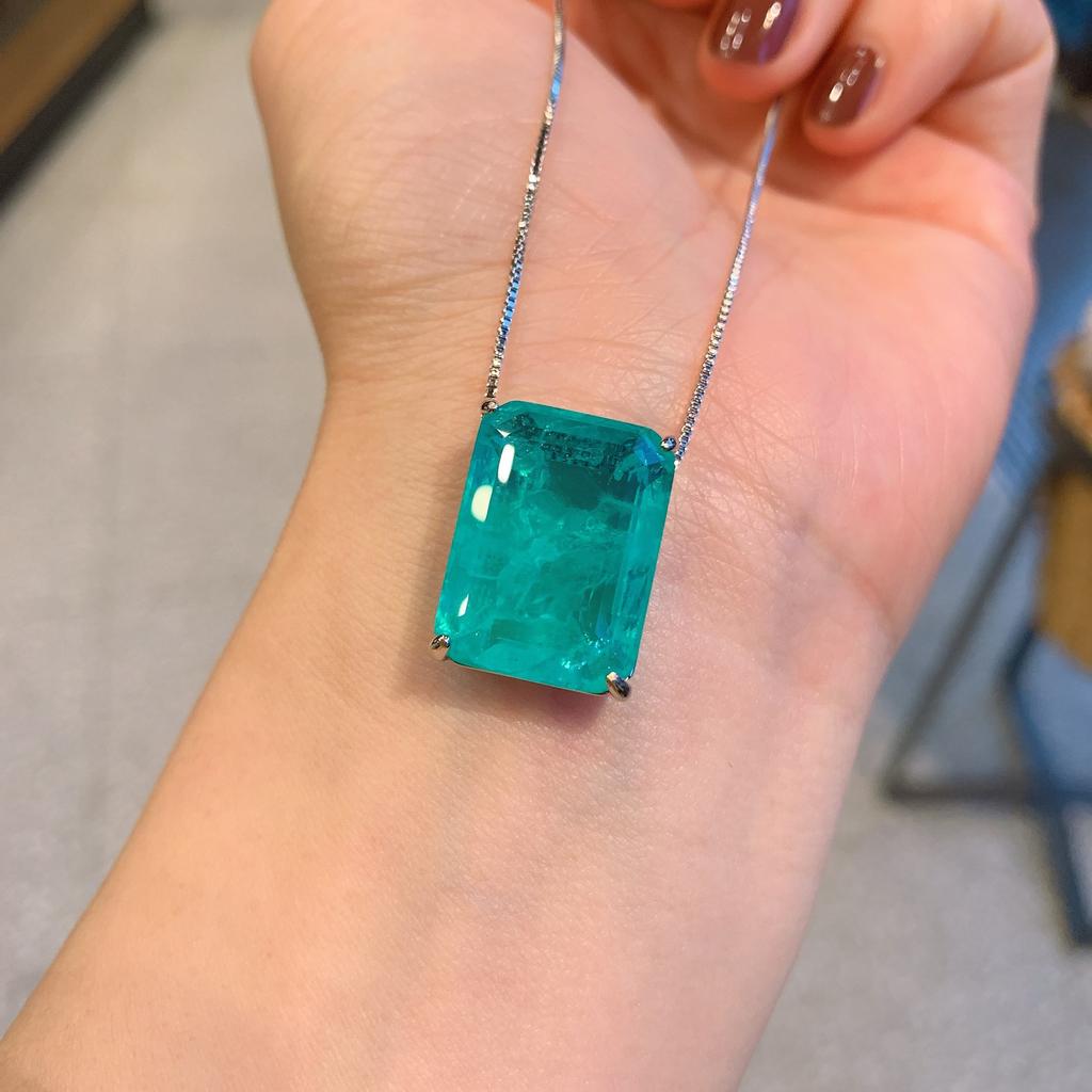 Transmisión en Vivo de TikTok Transfronteriza Collar de Zirconia Esmeralda Pendientes Colgante Rectangular Luz Verde Palaiba