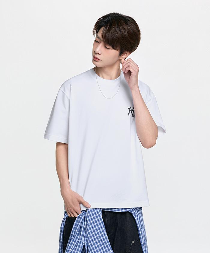 Emelbi Vintage Sportive Cursive Graphic Short Sleeve T-Shirt Ny (White)