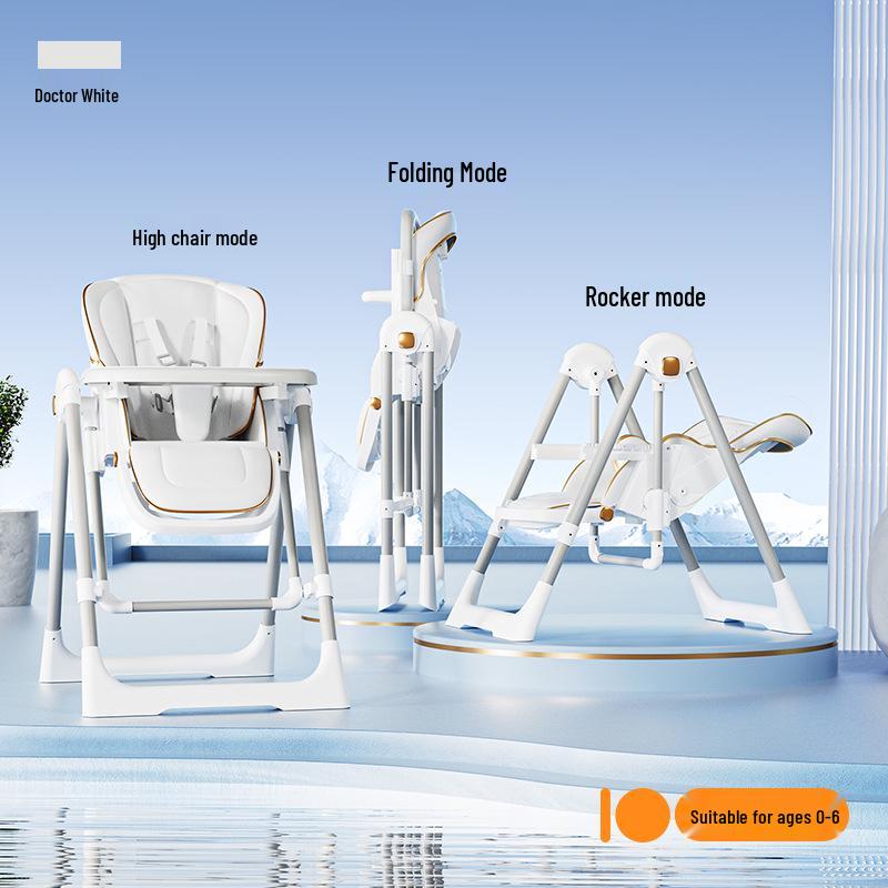 Compact Multi-Functional Baby High Chair: Recline, Fold, and Rock - Portable 2-in-1 Eating and Relaxing Chair for Infants
