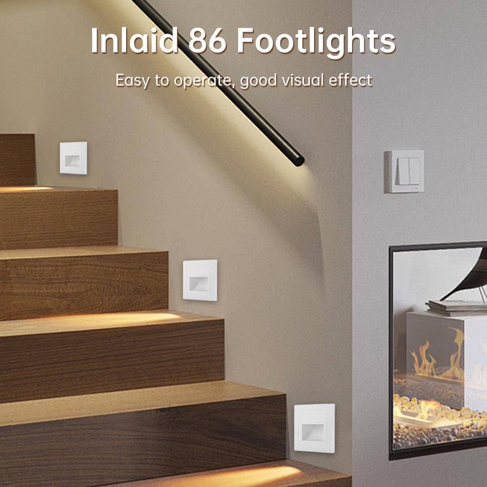 86-Type Recessed Wall Mounted Night Light Switch Control Light White light/Warm Light for Hotels Apartments and Corridors