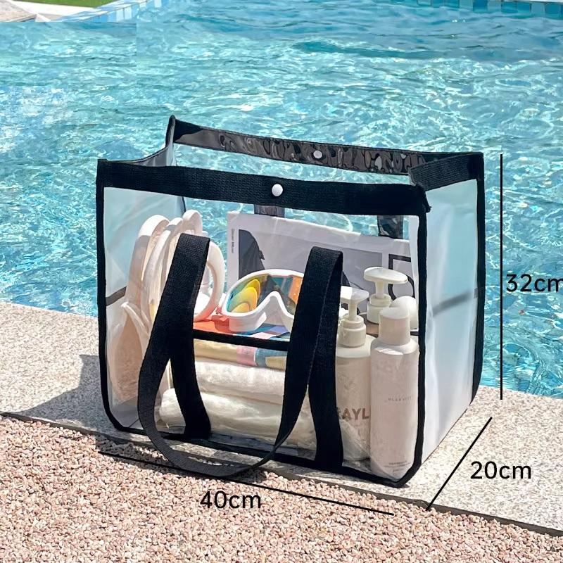 Large Capacity PVC Beach Bag Waterproof Storage Pouch with Button Closure for Toiletries Cosmetics Swimming Pool Travel Outdoor