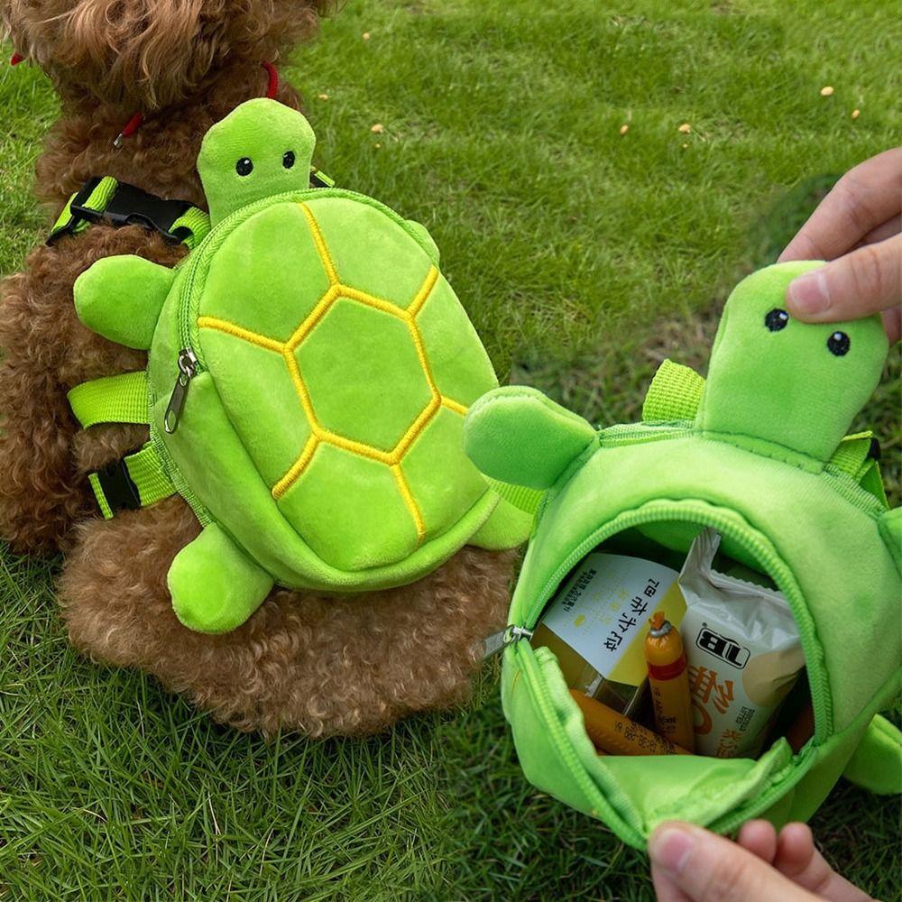 Plush Dog Self Backpack Turtle Shape Pet Knapsack Cute Pet Snack Bag Pet