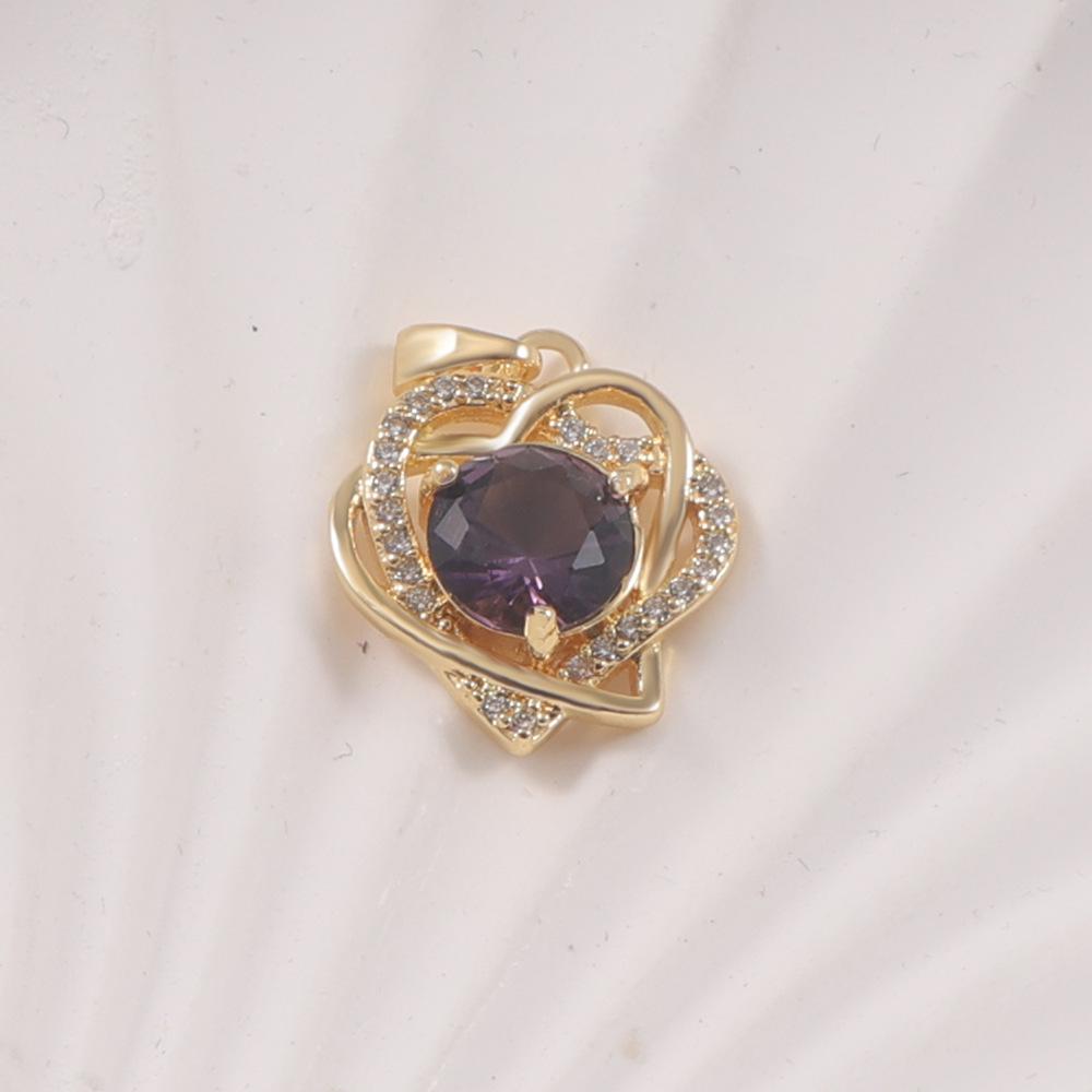 Heart-Shaped Purple Gemstone Gold Pendant Necklace with Diamonds