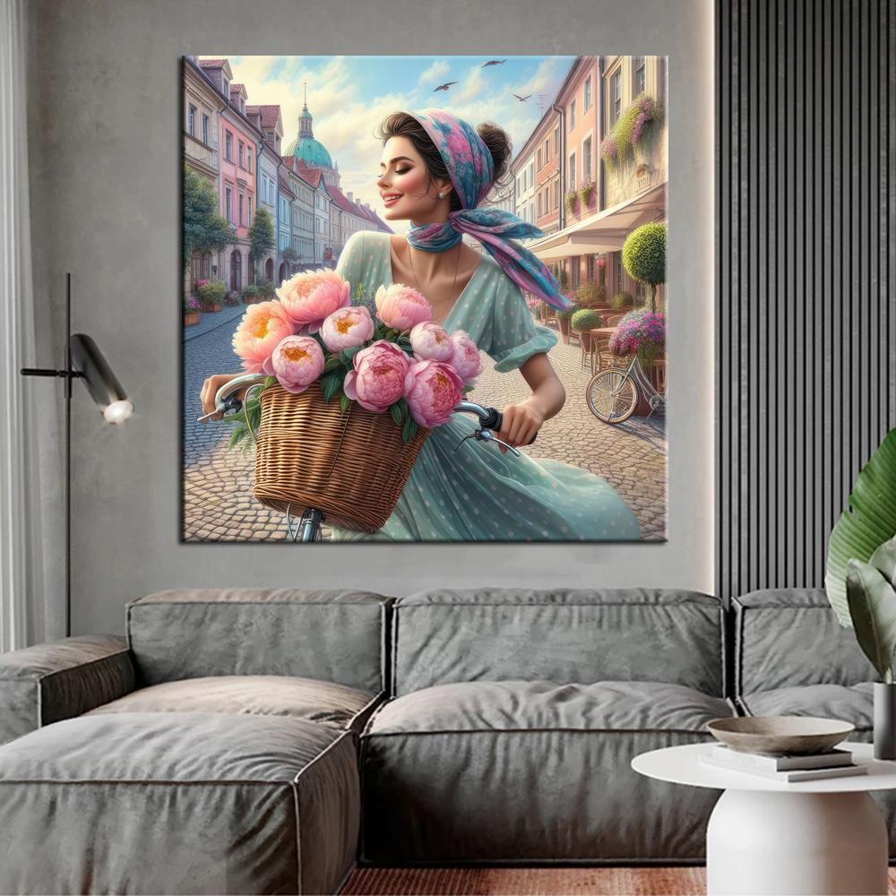 The Girl and Flowers On The Street Diamond Painting 5d Full Square Round Diamond Embroidery Woman Landscape Mosaic Cross Stitch Kits Home Decor J4017