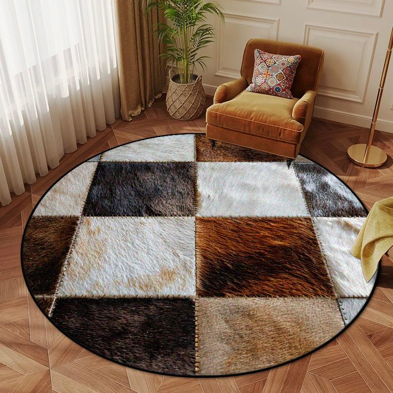 American Style Round Rug Retro Decor Bedroom Fluffy Soft Chair Mat Geometric Non-slip Living Room Carpet Lounge Plush Floor Mats
