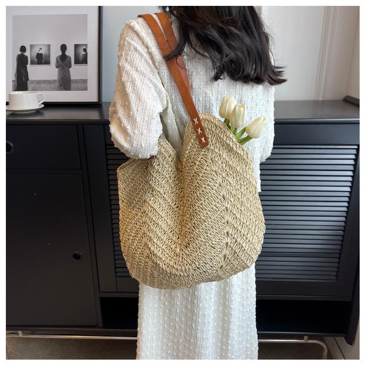 Borsa in Paglia Donna Nuova Estiva Vacanza al Mare Spiaggia Borsa Intrecciata Grande Capacità Borsa a Spalla Tote Borsa Tote Intrecciata in Paglia per Donna