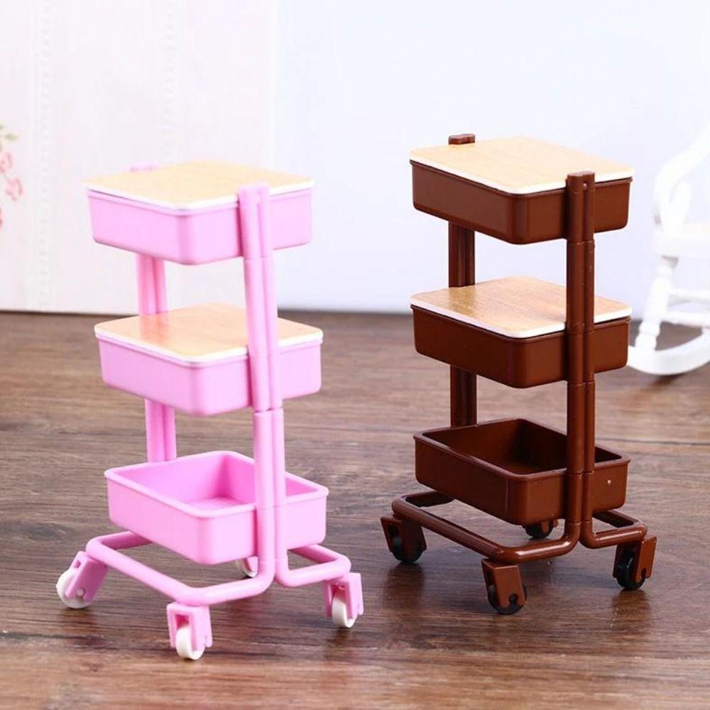 6 Styles 1:12 Dollhouse Trolley With Wheel Storage Shelf Model Kitchen Furniture Accessories