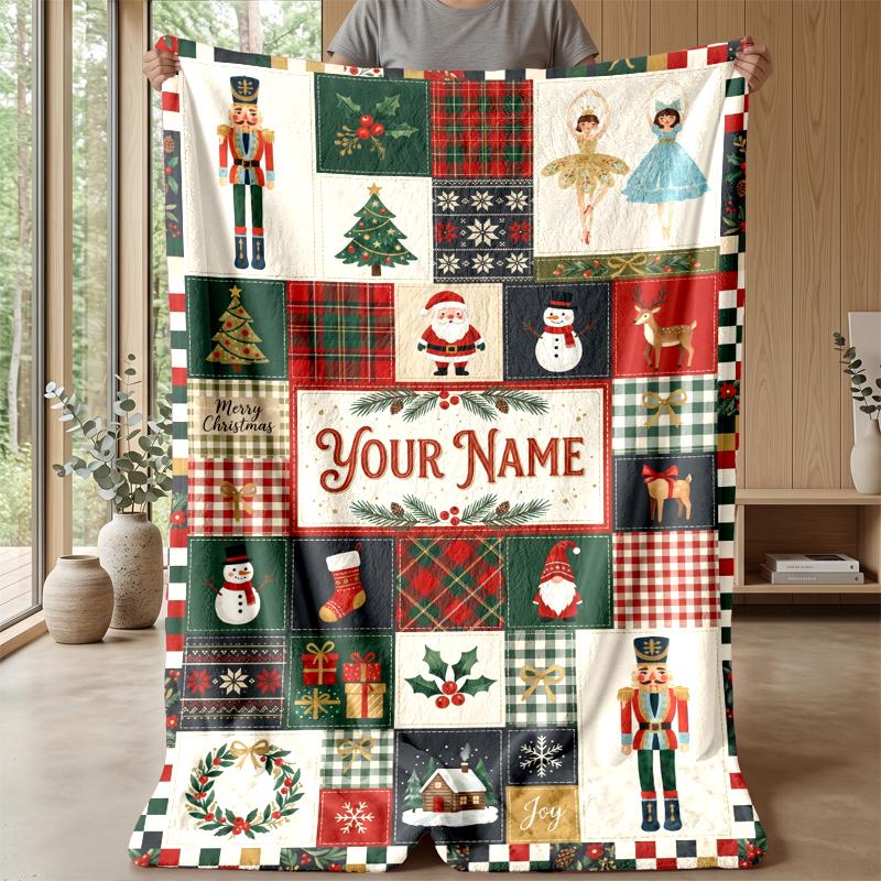 Coperta in Flanella Stampata con Nome Personalizzato di Natale Caldo Confortevole Coperta da Letto Decorazione per la Casa Regalo Festivo