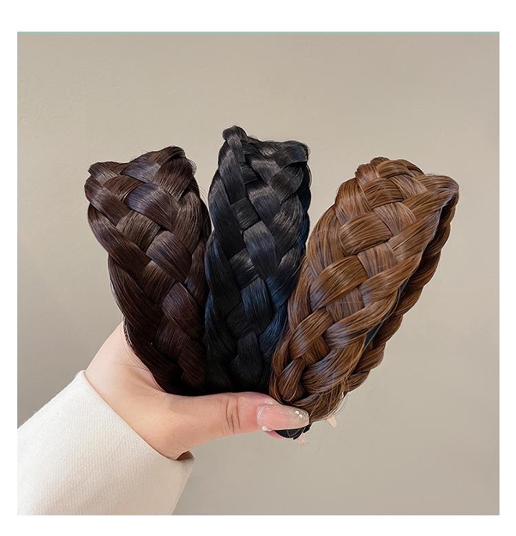 Five-Strand Braid Thick Wide Edge Handmade Fishtail Twist Headband for Women