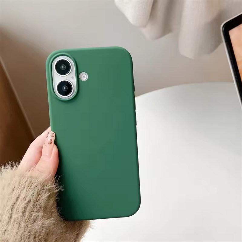 

Роскошный чехол из жидкого силикона для iPhone17 16 15 14 13 12 11Pro Max Plus XS XR Mini 7/8 SE 16E чехлы для телефона для iPhone Полная защита iPhone 14 Pro Max темно-зеленого
