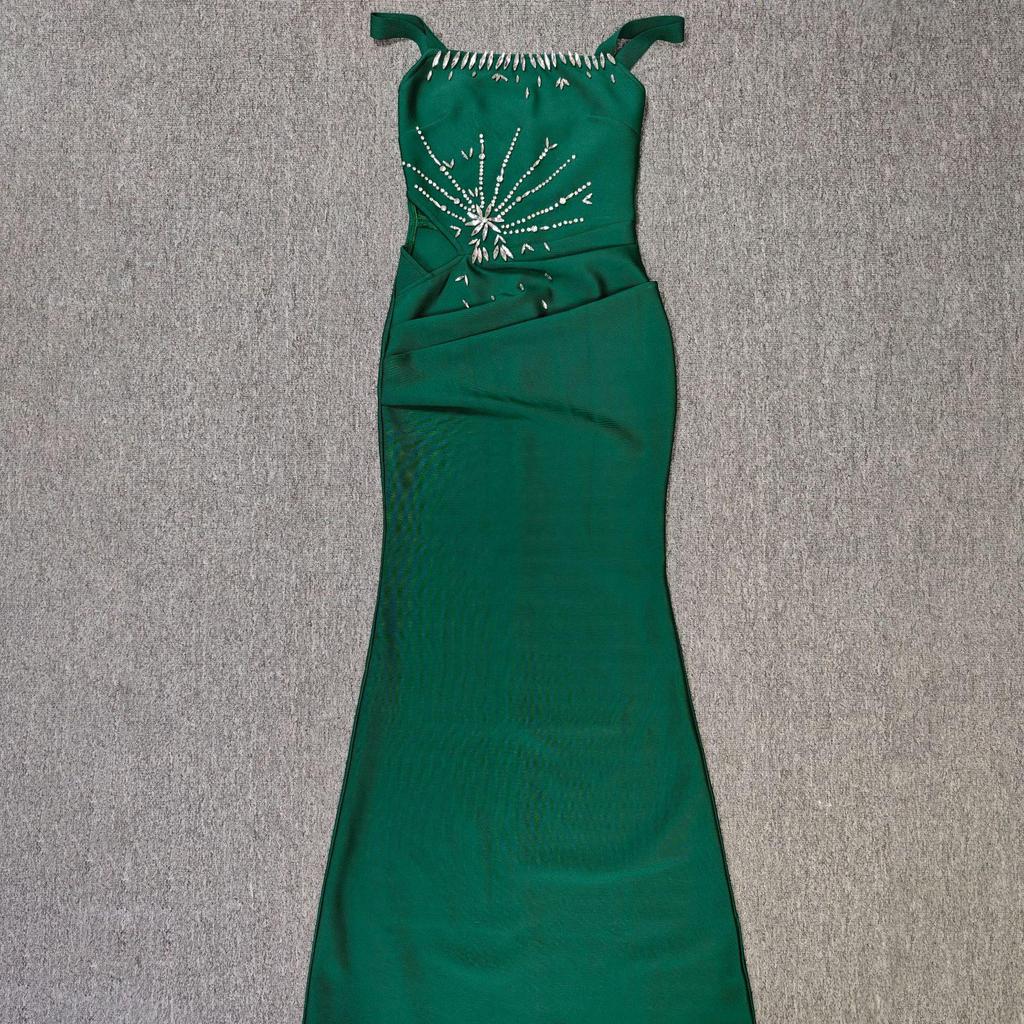 Elegant Rhinestone Slim Fit Evening Dress - European & American Style