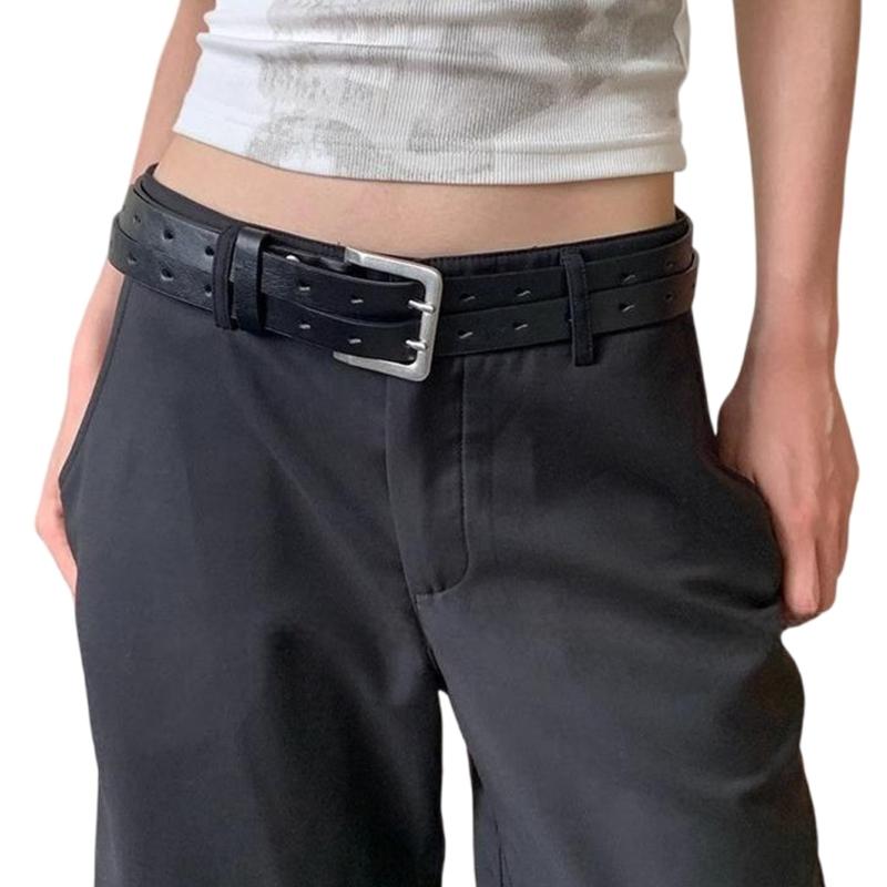 

Двубортный ремень с пряжками-пинами для повседневной одежды для взрослых, мужской, женский, унисекс, пояс для брюк, джинсов, универсальный поясной ремень чёрный