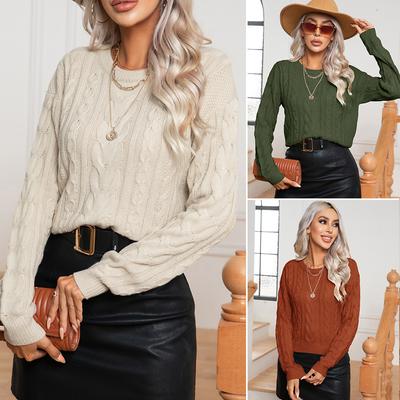 Women's Autumn and Winter Vintage Fried Dough Twists Long Sleeve Top Knitting Pullover Sweater