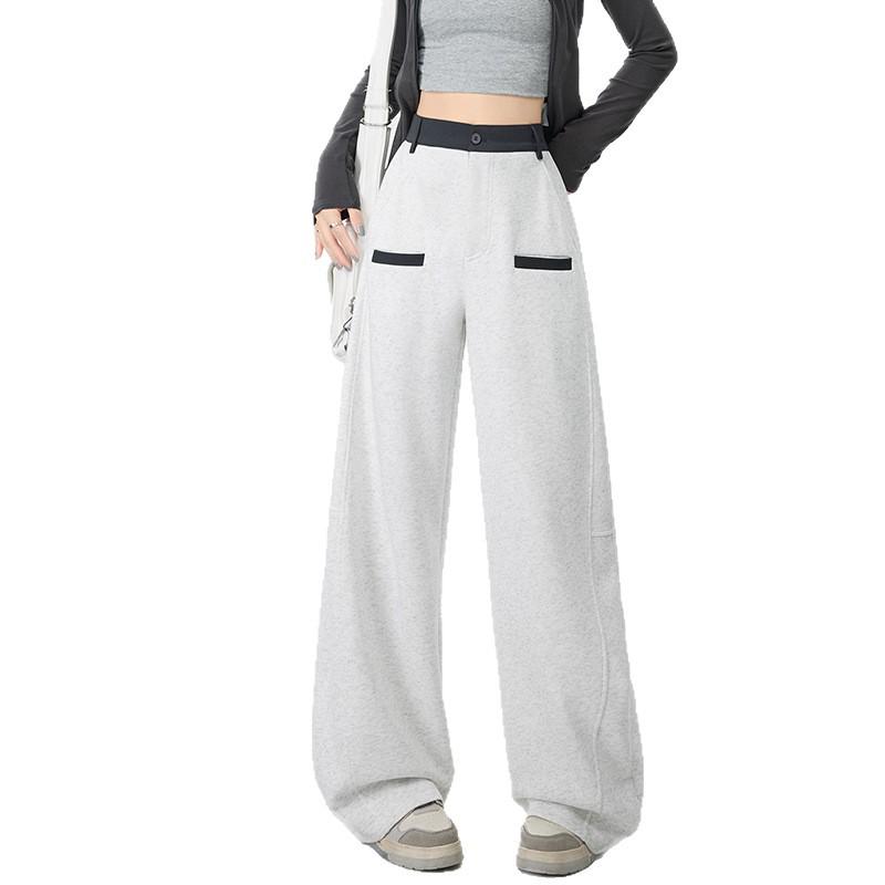 Spring 2026 Color-Block Curved Leg Wide Sweatpants: Spliced, Loose, Slimming, Good Drape, Sportswear