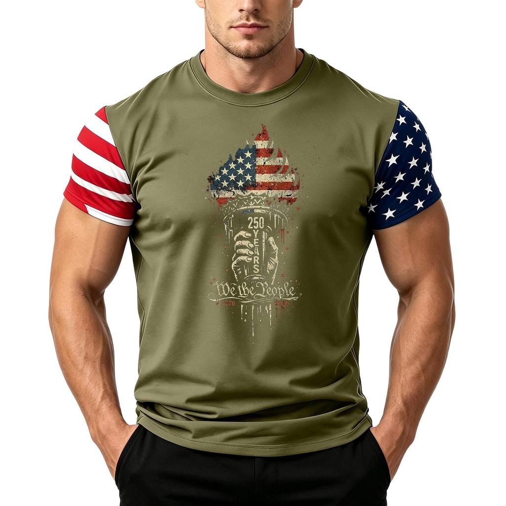 Men's Loose Fit Short Sleeve T Shirt with Flag Print Casual Summer Daily Wear Lightweight Breathable Fabric