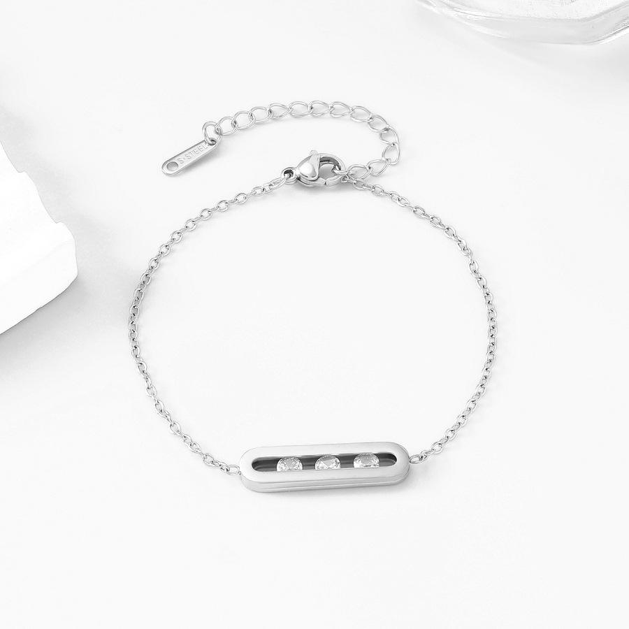 18K Colorfast Titanium Steel Necklace & Bracelet Set with Geometric Oval Frame and Zircon Pendant