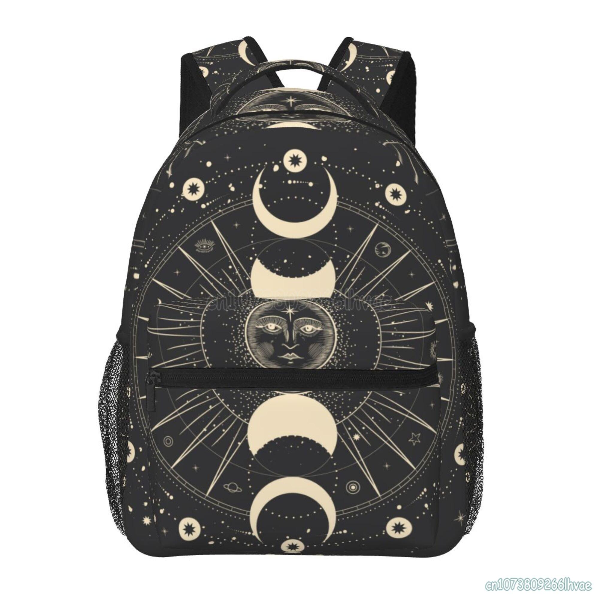 

Celestial Pattern Sun and Moon Mystic Goth Witchy Backpacks Schoolbag Rucksack for Students Unisex Softback Travel Bag