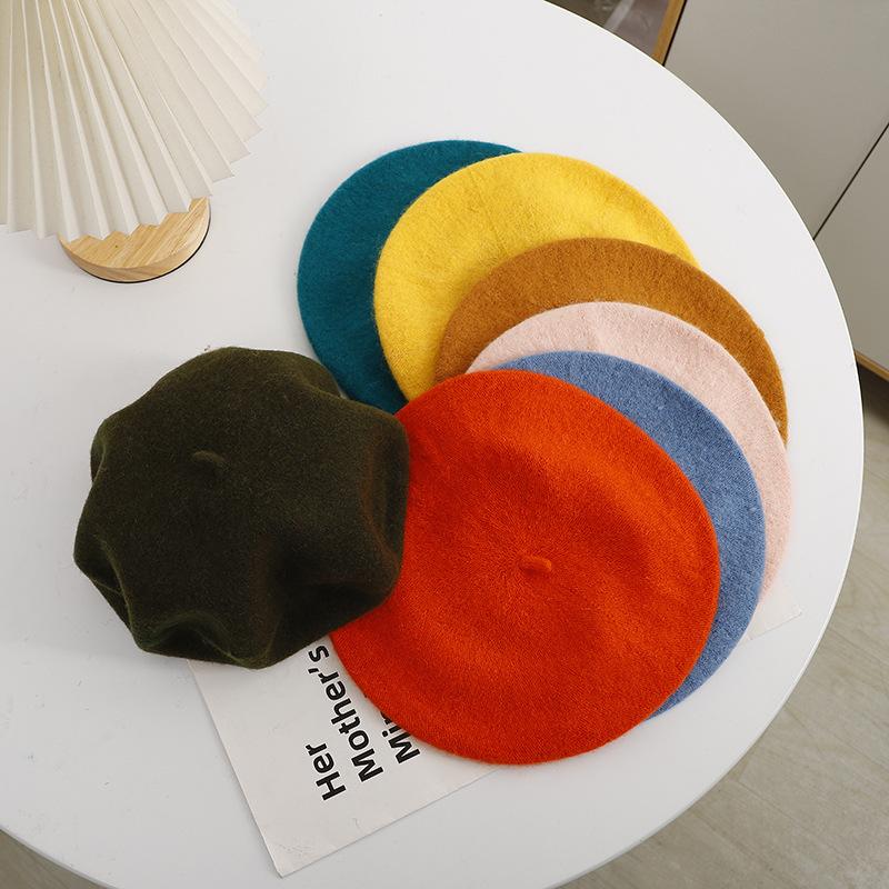 Women Wool Berets French Artist Style Warm Winter Beanie Hat Retro Plain Beret Solid Color Elegant Lady All Matched Autumn Caps