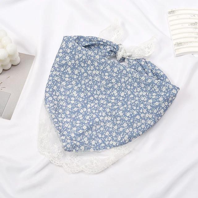 Girls Summer Sweet Scarf Vintage Women's Lace Triangle Scarves For Muslim Women Printed Floral Hijab Turban Hair Accessories