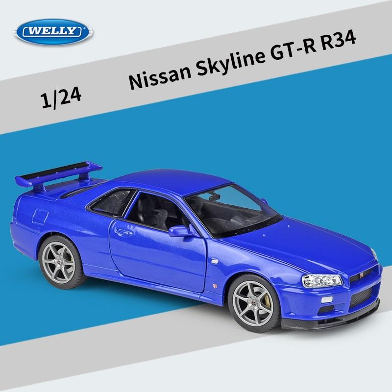 WELLY 1/24 Nissan Skyline GT-R R34 Alloy Scale Model Car Model Diecast Metal Static Collection Children Toy Car Vehicles Gifts