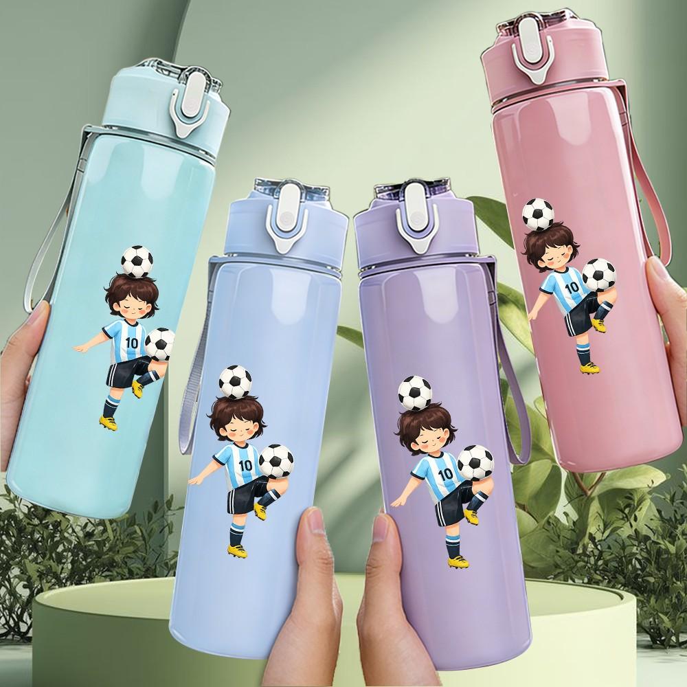 1PC Two Boys Play Soccer Sport Print 750ml Color Plastic Sports Water Bottle Leakproof Flip Straw Lid Suitable for Sports Office Home Use