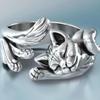 Cute Fortune Cat Shape Opening Rings For Women Silver Color Vintage Frog Toad Animal Delicate Finger Ring Girl Fashion Jewelry