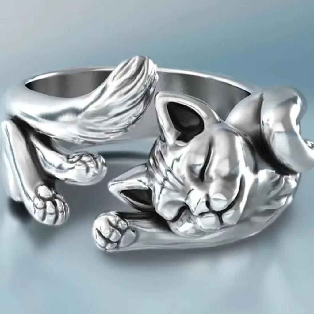 Cute Fortune Cat Shape Opening Rings For Women Silver Color Vintage Frog Toad Animal Delicate Finger Ring Girl Fashion Jewelry
