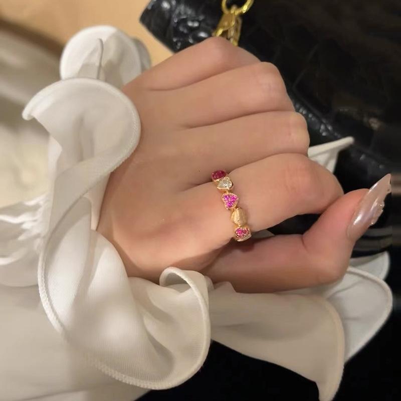 Offener Ring Elegant Rosarot Glänzend Funkelnd Stapelbar Damen Schmuck Geschenk