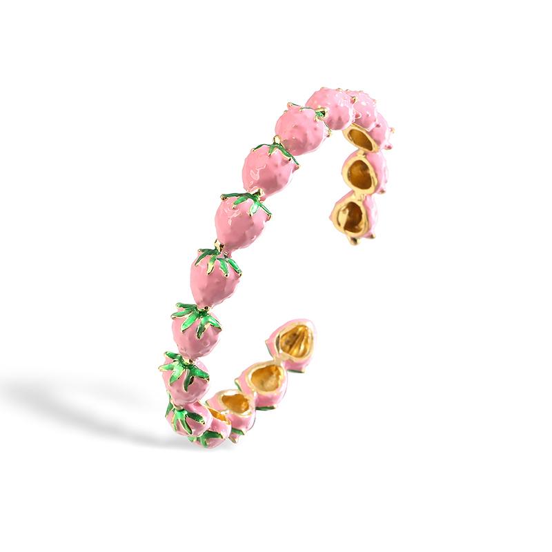 

Hecheng, 67MM Charm Fruit Strawberry Copper Bracelet Women s Retro Bohemian Copper Girls Party Festival Fashion Zircon Gifts рожевий