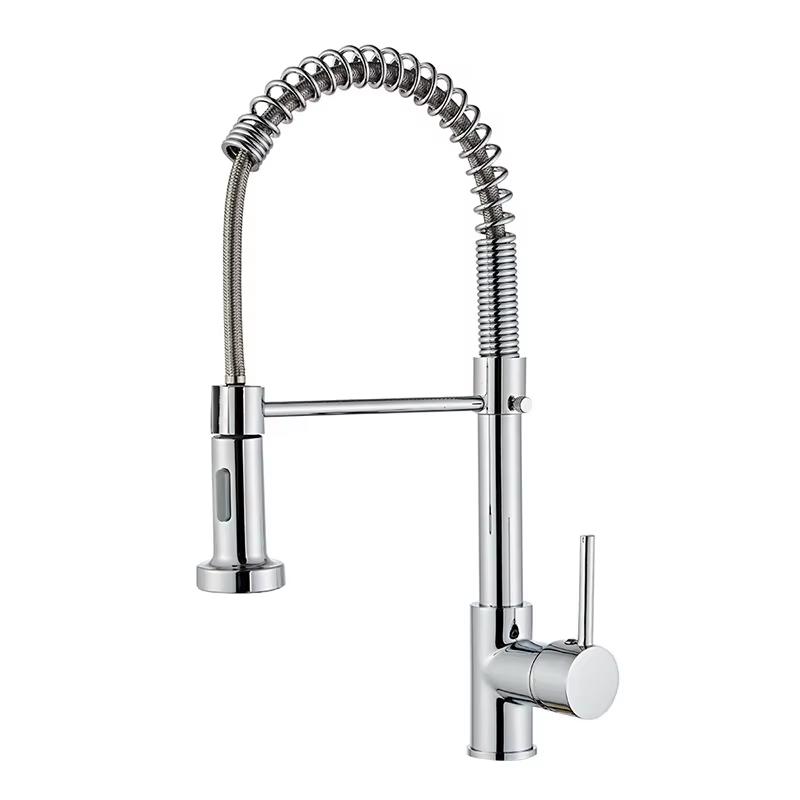 FSH 4 Farben 360° drehbar Heiß-Kaltwasser Mischbatterie Ausziehbarer Sprüher Einhebel Feder Küchenspüle Armatur (as the picture,Stainless Steel)