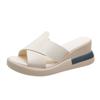Muffin thick-soled wedge heel sandals women's summer outer wear empty cross solid color cool slippers large size high-heeled sandals women