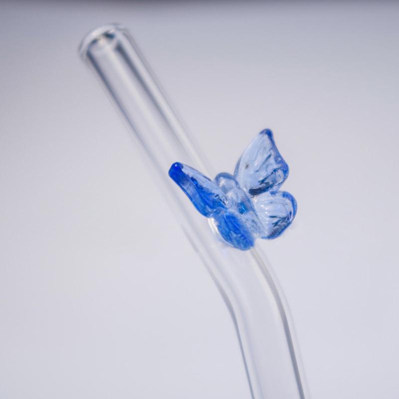 Butterfly Glass Straws Set Reusable Bar Tool For Smoothies Cocktails Drinking