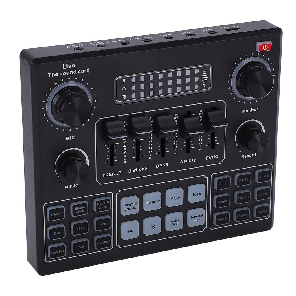 Dual Channel Live Sound Card Bluetooth Audio Mixer Converter with Charging Cable 800mAh Battery