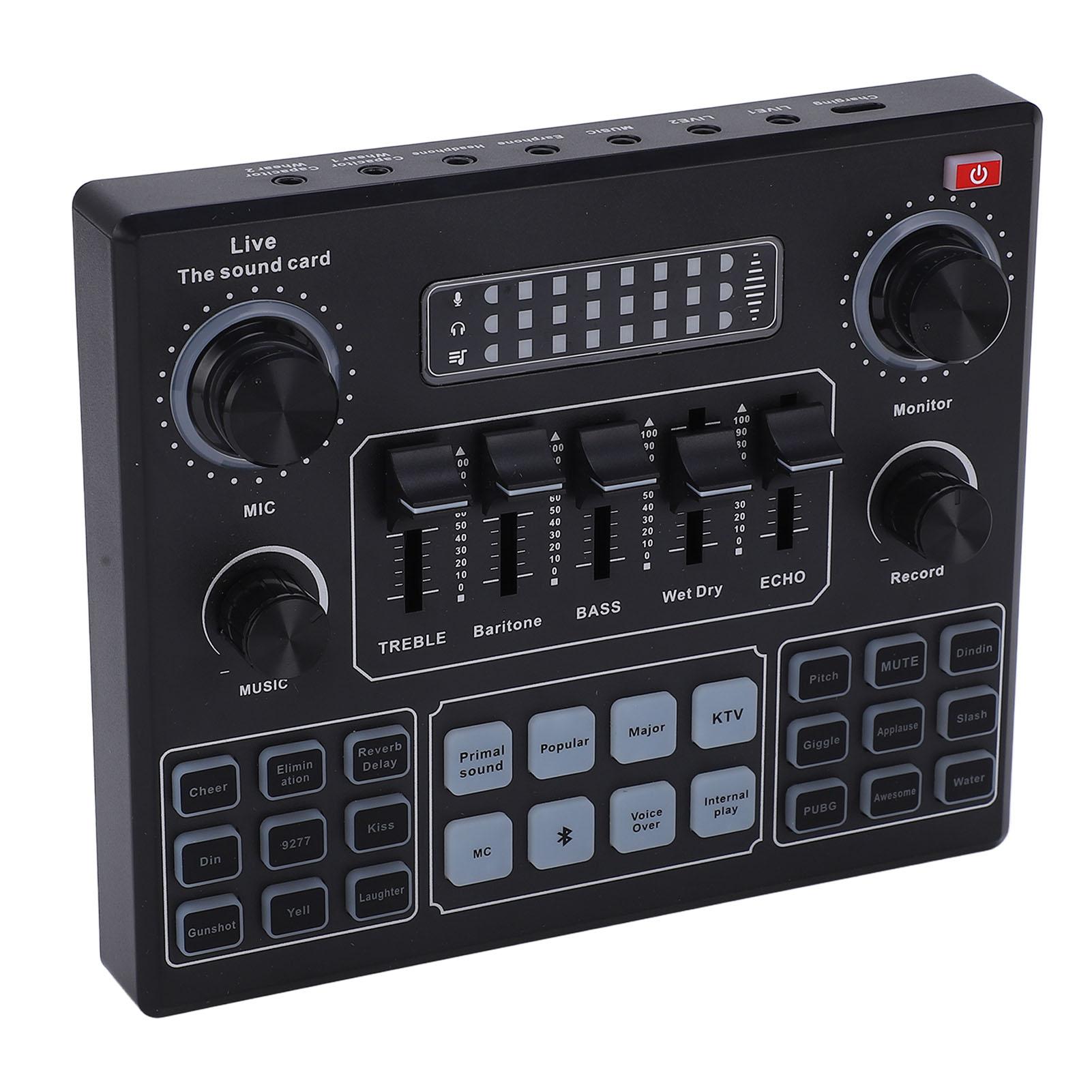 

Dual Channel Live Sound Card Bluetooth Audio Mixer Converter with Charging Cable 800mAh Battery