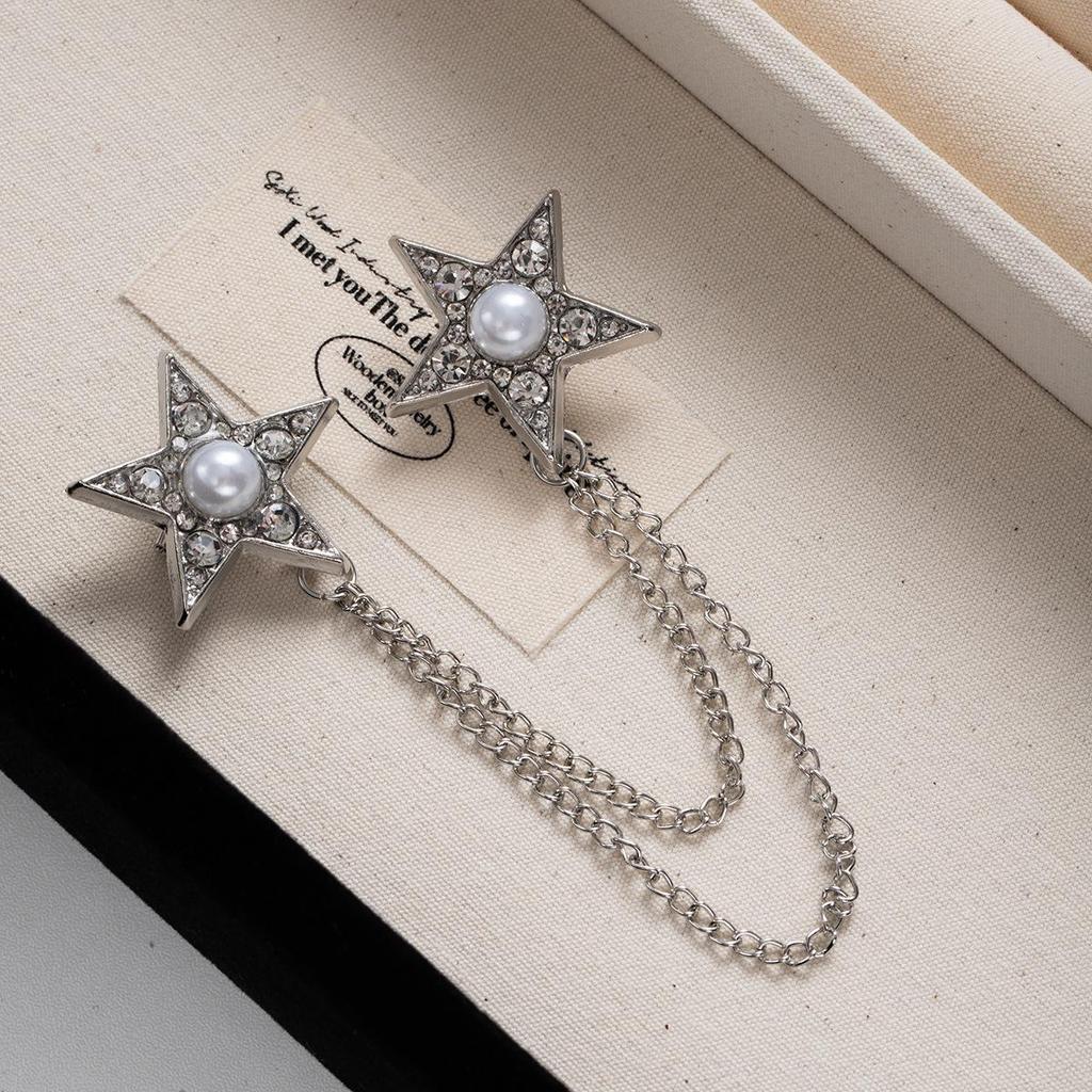 High-End Hexagram Chain Brooch - European & American Design Corsage Pin
