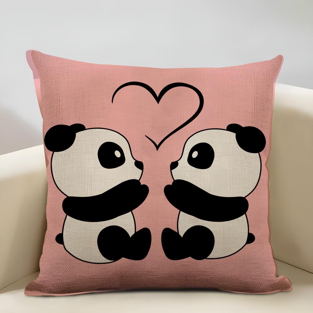 Lieblicher Panda Kissenbezug Haushaltsdekoration Leinen Sofakissenbezug: Hautfreundlich & Atmungsaktiv Mit Unsichtbarem Reißverschluss