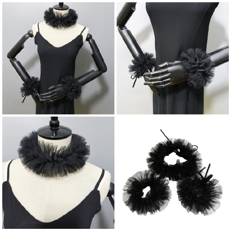 Elizabethan Mesh Ruffle False Collar Choker and Faux Wrist Cuffs for Renaissances Fairs and Theatrical Performances